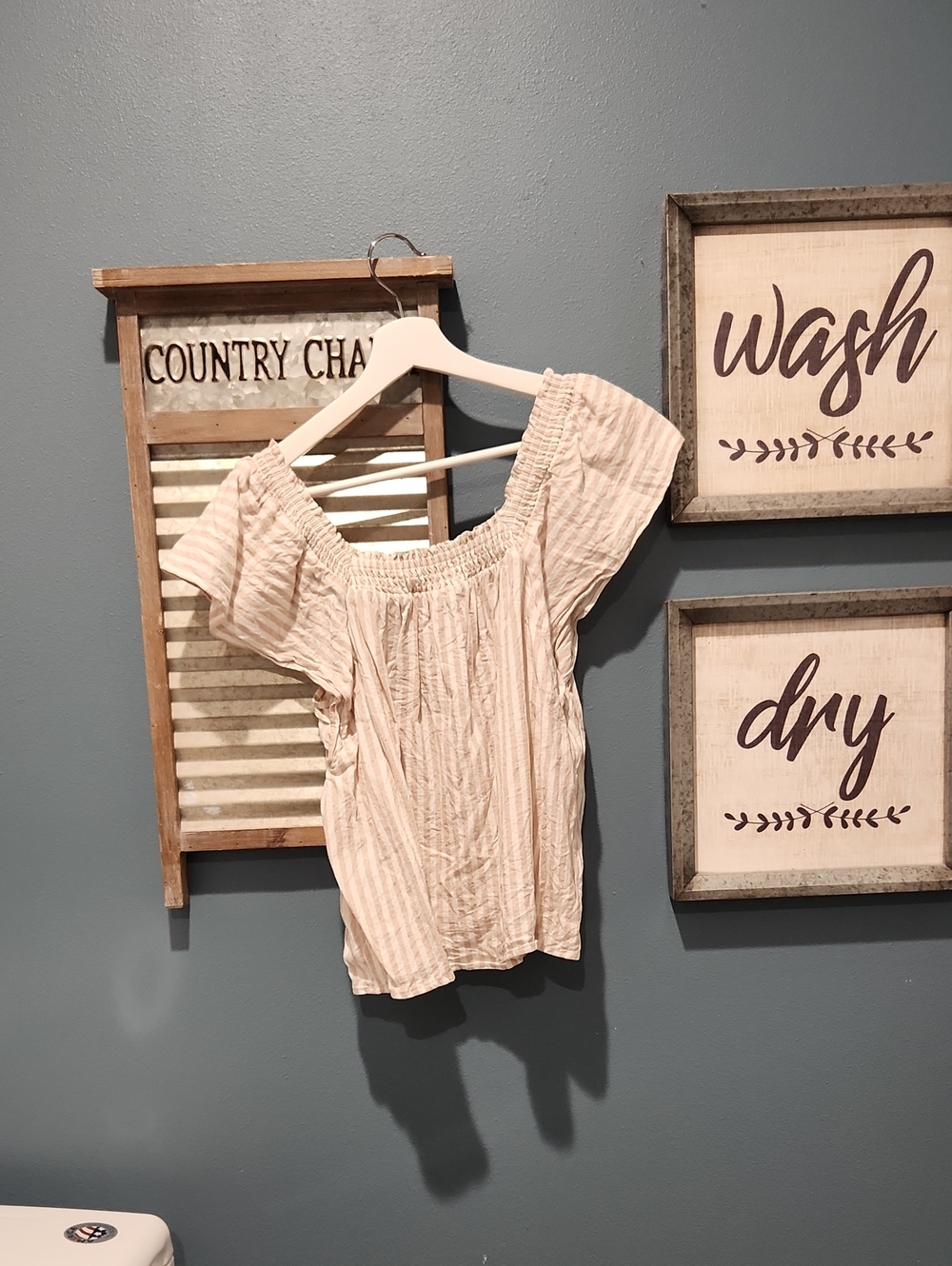 a new day Cream Striped Off-Shoulder Peasant Blouse